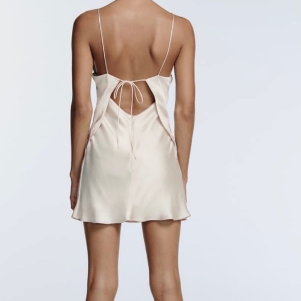 Zara Gray Grey Silver Cream Gold Champagne Silky Satin Tie Back VNeck Slip Dress